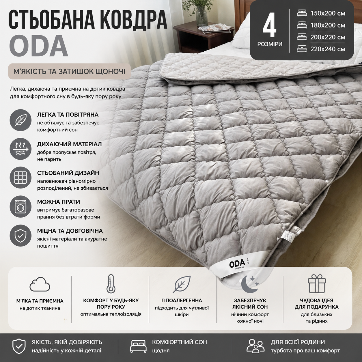 Ковдра Ода 4 сезони, Полуторний